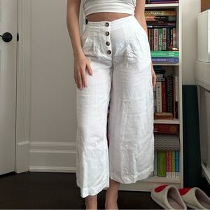 Wilfred White Wide Leg Pants with Button Detail
